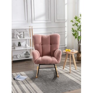 Teddy Fabric Rocking Chair with Wooden Legs - Bed Bath & Beyond - 41677172