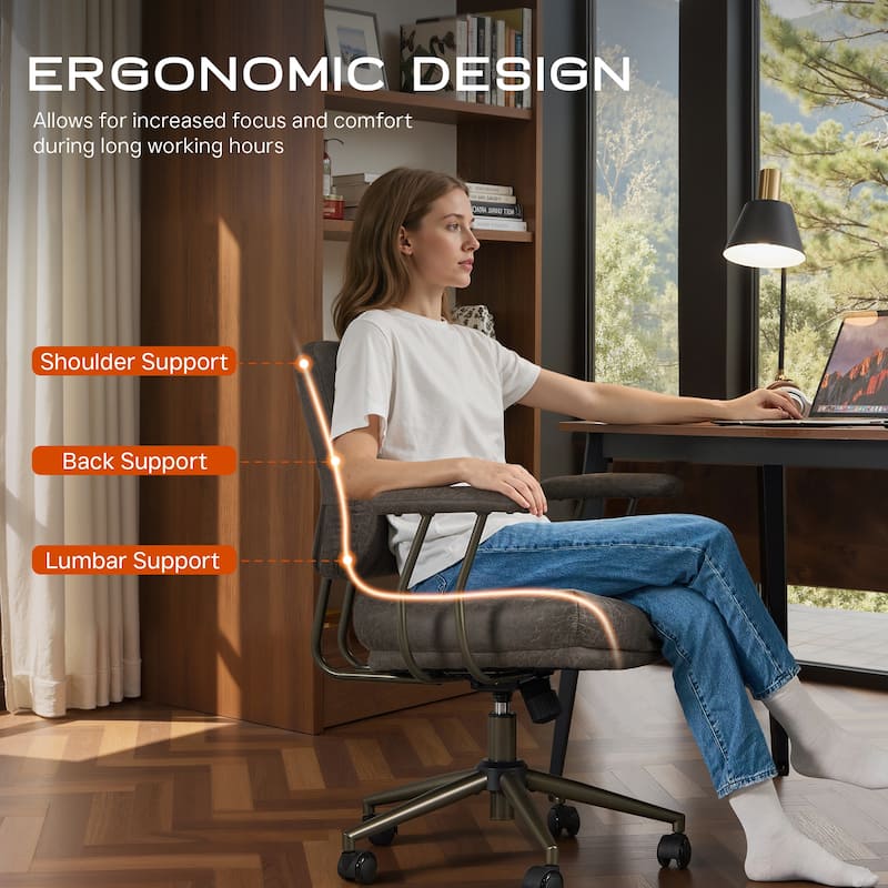 OVIOS Ergonomic Suede Fabric Office Swivel Chair