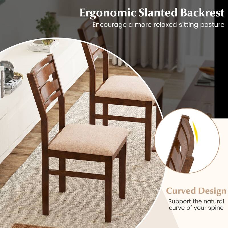 Gymax Dining Chair Set of 4 w/ Rubber Wood Frame Padded Seat Curved