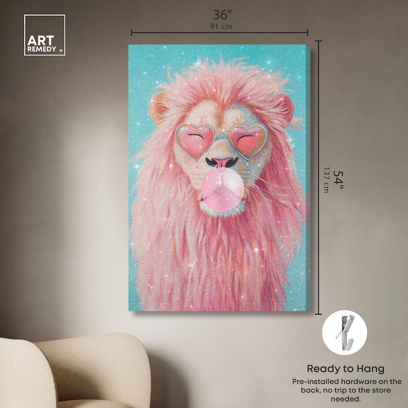 Pastel Lion Bubblegum Canvas by Art Remedy, Gallery Wrapped