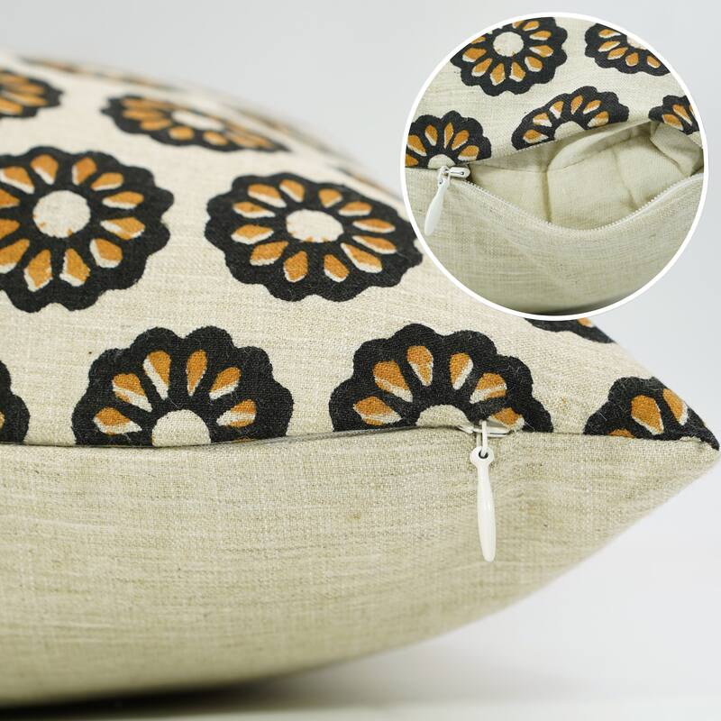 Fabdivine Handcrafted Floral Mustard Cushion Cover for Boho Sofa, Farmhouse Bed or Chair 12x20 Inch Linen Blend, Bulbul