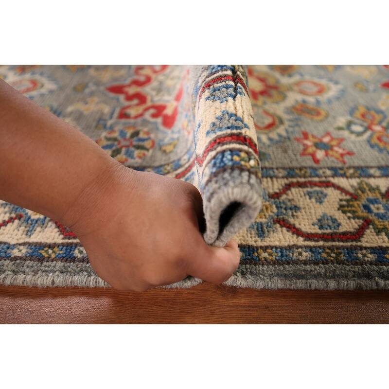 Kazak Oriental Runner Rug Hand-Knotted Grey Wool Carpet - 2'2" x 5'11"