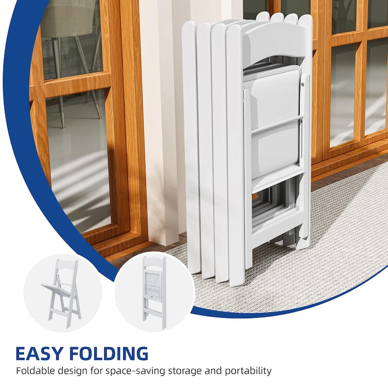 Outdoor Dining Chairs Stackable White Resin Folding Chairs with Padded Seat Set of 4