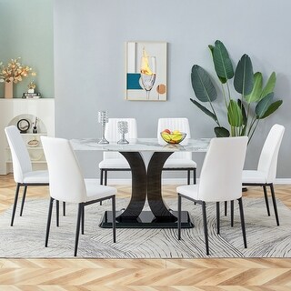 Modern Faux Marble Dining Table Set - Bed Bath & Beyond - 39502972