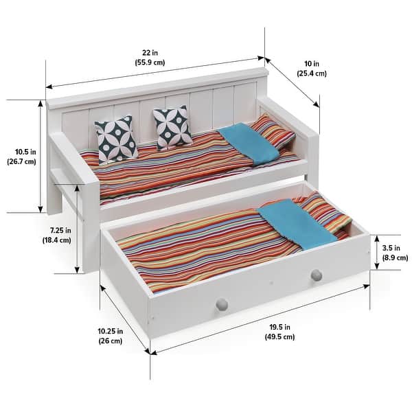 Badger Basket Sofa/Daybed with Trundle for 18 inch Dolls - White/Multi - 22" x 10" x 10.5"