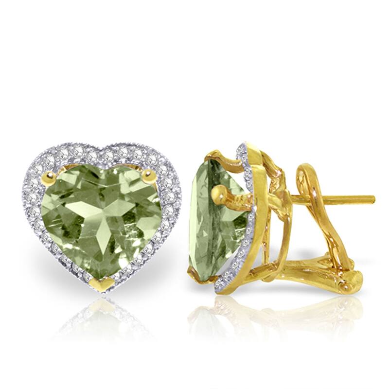 6.48 Carat 14K Solid Gold French Clips Earrings Diamond Green Amethyst - Yellow