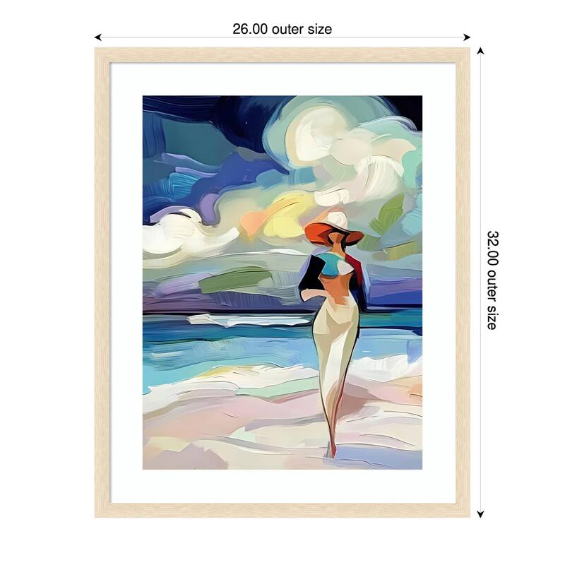 Woman On the Beach by Elena Avanesova Wood Framed Wall Art Print - 26 x 32 in - Brown