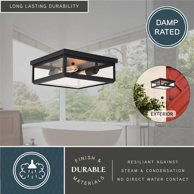 Kinzie Outdoor Square Flush-Mount Ceiling Light with Clear Glass