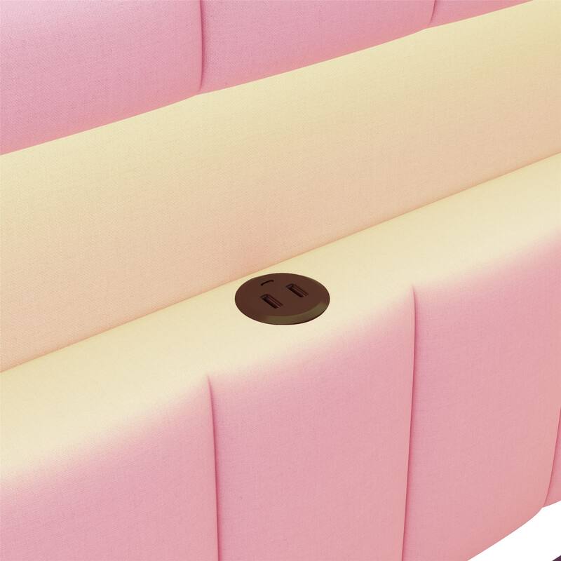 Platform Bed Linen Upholstered Daybed with L-shaped Headboard USB Ports and Light for Night's Sleep, Choose 2 Drawer or Trundle