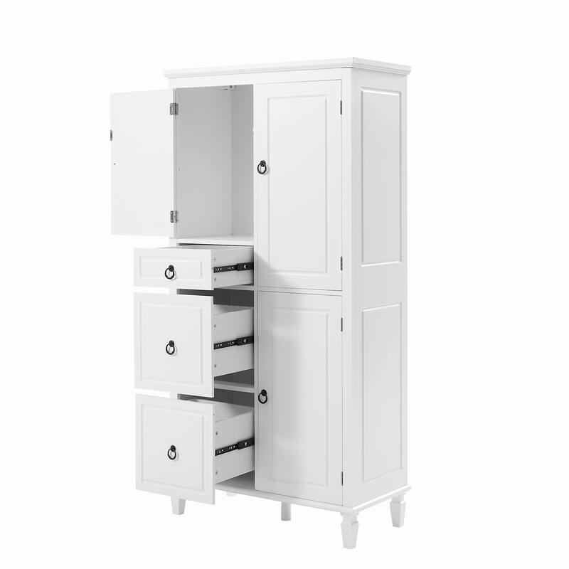 Retro Versatile Storage Cabinet with Adjustable Shelves, 3 Drawers and 3 Enclosed Compartments, Anti-Tipping Design