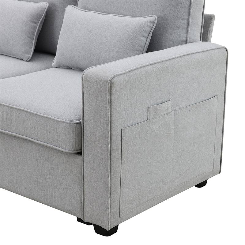 Modern Linen Fabric Sofa with 2 USB Ports Wired or Wirelessly Charged