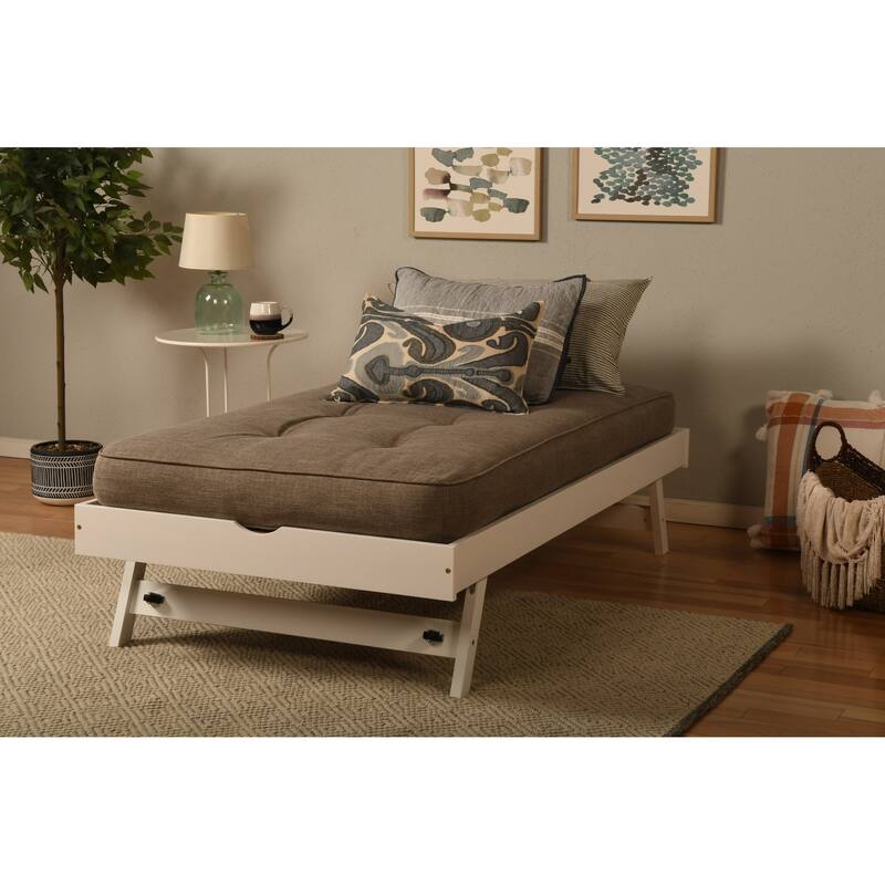 Somette Boho Pop Up Bed with Linen Stone Mattress - White