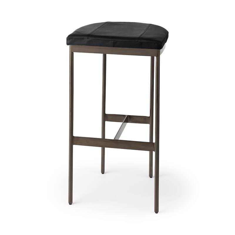 Millie Black Genuine Leather Seat with Nickel Metal Frame Counter Stool