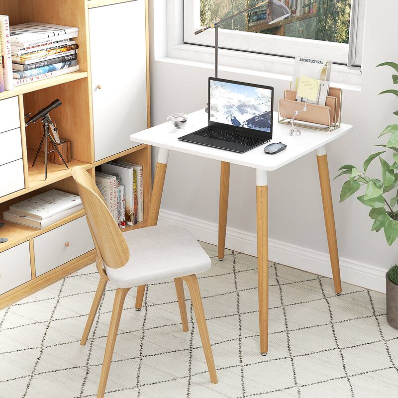 Modern White and Natural 23.5" Square Top Small Dining Table with Metal Legs for Home Use - 23.5" x 23.5" x 27.5"(L x W x H)