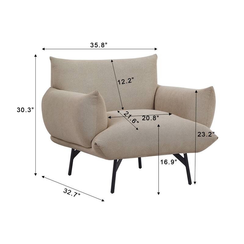Modern Upholstered Fabric Accent Armchair with Metal Leg