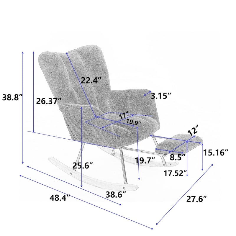 Modern Teddy Fabric Living Room Rocking Chair with Adjustable Footrest