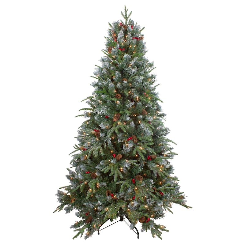 7ft Pre-Lit Frosted Mixed Berry Pine Artificial Christmas Tree - Clear Lights - 7'