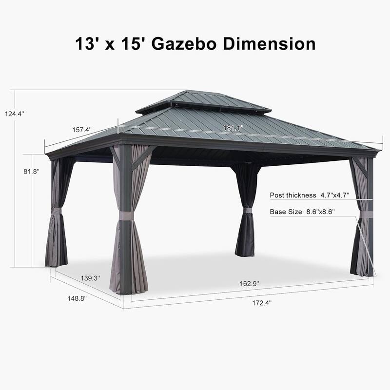 PURPLE LEAF Outdoor Galvanized Steel Hardtop Gazebo, Aluminum Frame Gazebo With Curtains