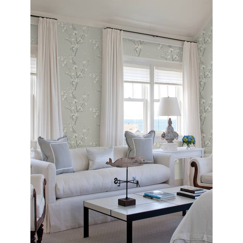 A-Street Prints Monterey Silver Mist Floral Branch Wallpaper