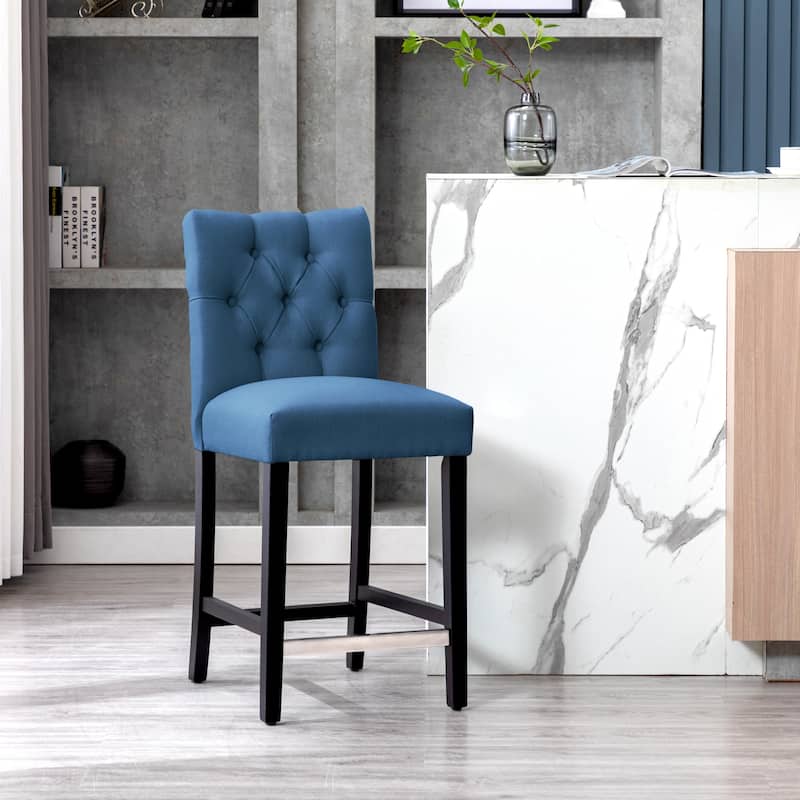 Carter 24" Classic Button Tufted Counter Stool Black Finished Legs - Royal Blue