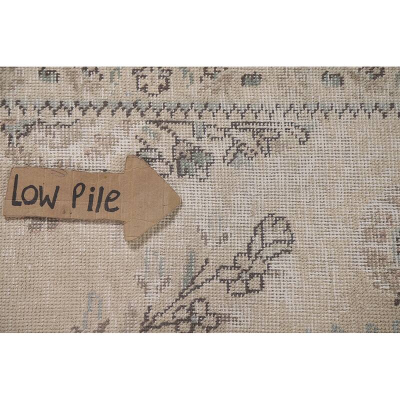Distressed Tabriz Persian Vintage Area Rug Handmade Beige Wool Carpet - 6'7" x 9'4"
