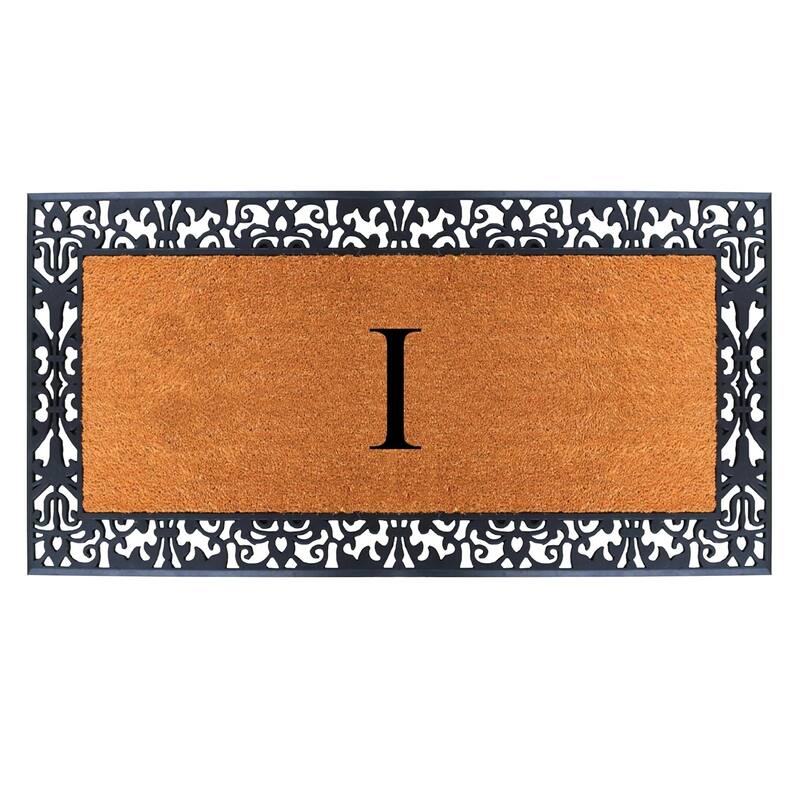 A1HC Rubber and Coir Paisley Border Heavy Duty Non-Slip Durable Double Door Monogrammed Doormat 30"X60", Black - I