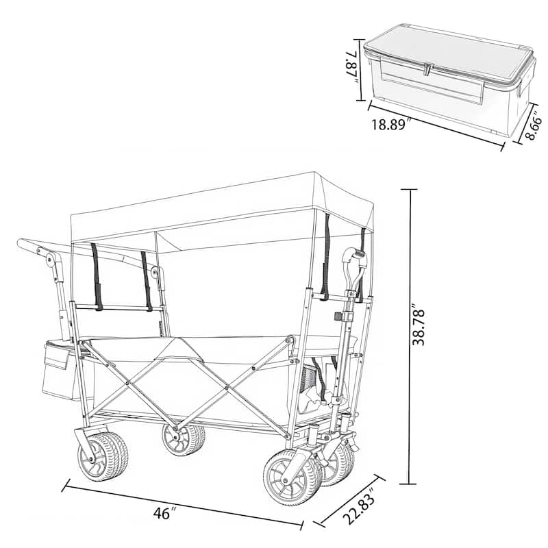 With Push Handle, 480Lbs Collapsible Wagon with Canopy, Wagon cart with 7" All-Terrain Wheels, Large Capacity, Shopping, Sports