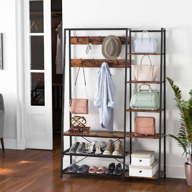 Costway 5-In-1 Entryway Coat Rack Storage Shoe Bench Freestanding - 1 PC