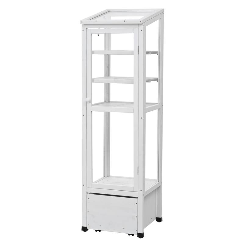 62.4inch Height Wood Garden Greenhouse Balcony Portable Mini Cold Frame with Movable Storage Box and Adjustable Shelves