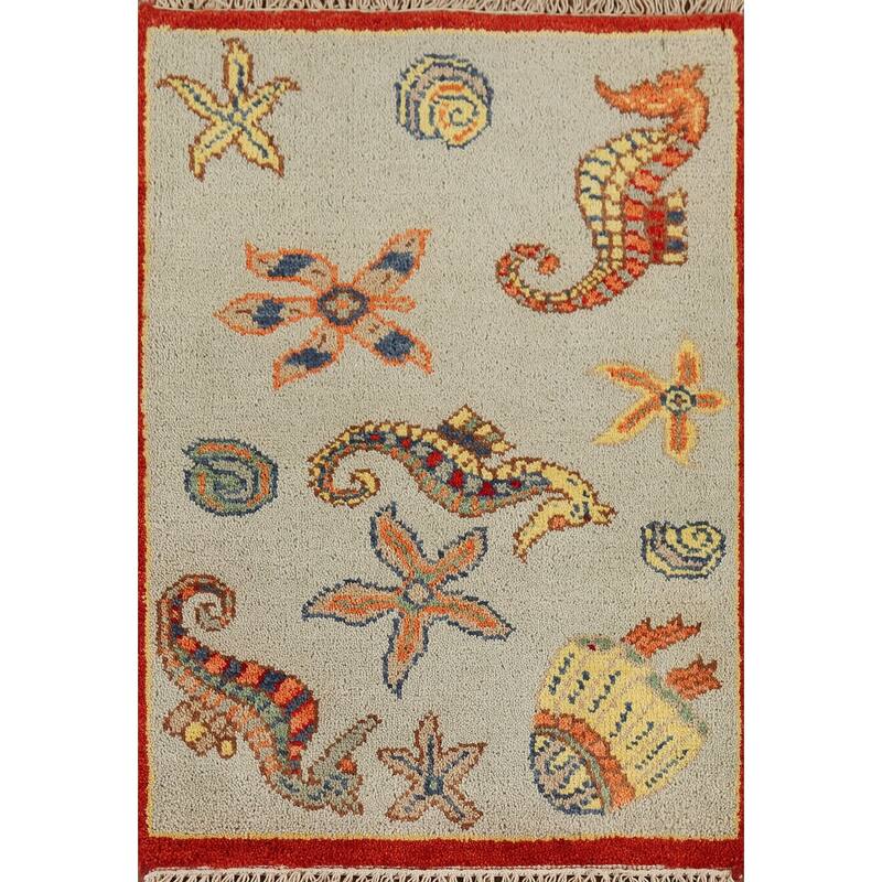 Animals Design Art Deco Accent Rug Handmade Wool Carpet - 2'0" x 3'0"