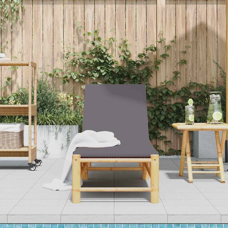 vidaXL Sun Lounger Bamboo, Dark Grey Bamboo, 100% polyester Large - 78.3 x 21.7 x 29.5 in