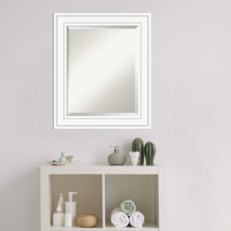 Beveled Wood Bathroom Wall Mirror - Craftsman White Frame