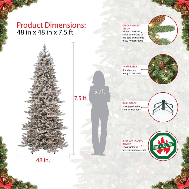 Puleo International 7.5 ft. Pre-lit Flocked Slim Royal Majestic Douglas Fir Downswept Artificial Christmas Tree
