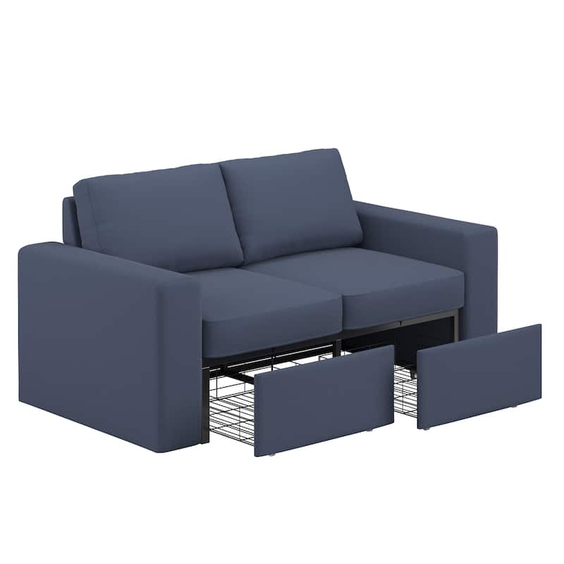 Soma Upholstered Loveseat with 2 Hidden Metal Wire Storage Drawers by iNSPIRE Q Modern