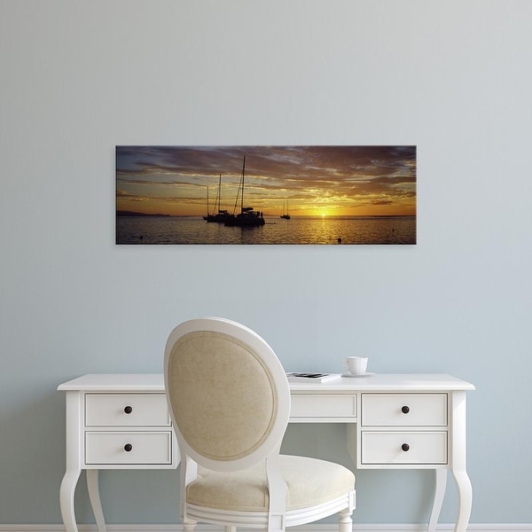 Easy Art Prints Panoramic Images's 'Silhouette of sailboats in the sea at sunset, Tahiti, French Polynesia' Canvas Art