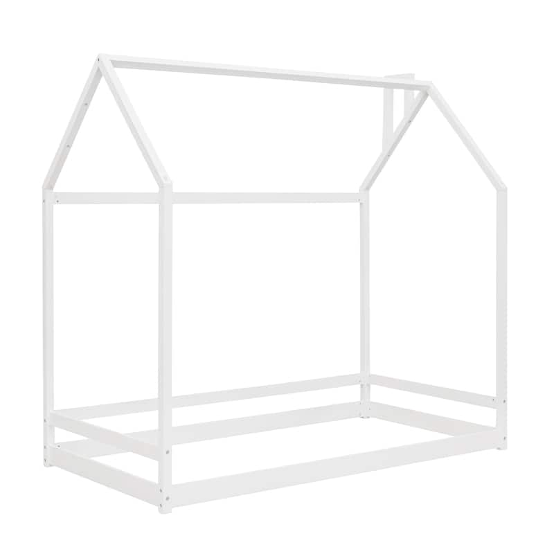 Twin/Full Size Wooden House Bed for Kids, Semi-Enclosed Playhouse Design with Roof, Perfect for Bedroom Fun and Sleep
