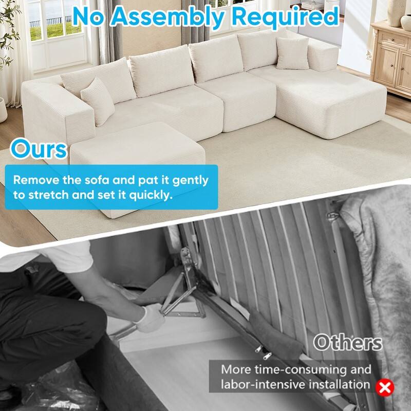 Minimalist 135" Oversized Modular Sofa, 4-Pieces Free Combination, No Assembly Required - U-Shaped Sofa
