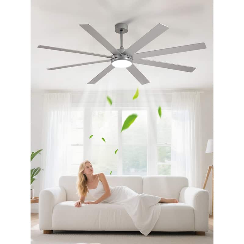 Large Ceiling Fan with Light - 8-Blade, Remote App Control, Dimmable 3CCT, Quiet DC Motor​, 66/72 Inches