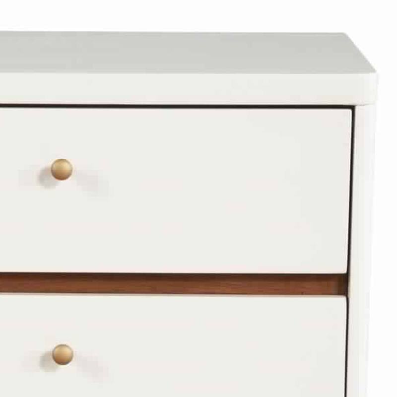 White/Brown 2 Drawer 21 in. W Nightstand with Angled Legs