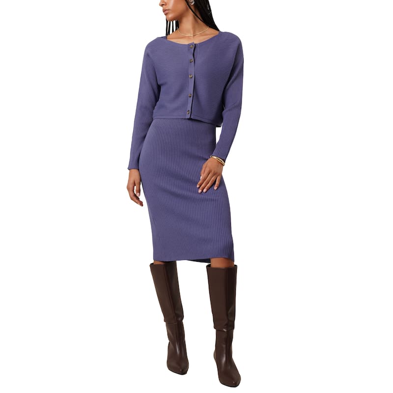 Cyrus 2-Piece V-Neck Sweater Dress with Cardigan