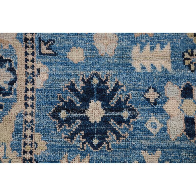 Hand Knotted Oriental 100% Wool Carpet Transitional All-Over Navy Blue & Blues Oushak Runner Rug - 9' 8'' X 2' 7''