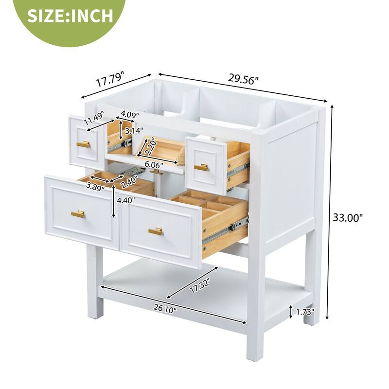 30'' Bathroom Vanity without Sink, Free Standing Single Vanity with 5 Drawers, Solid Wood Frame Bathroom Storage Cabinet