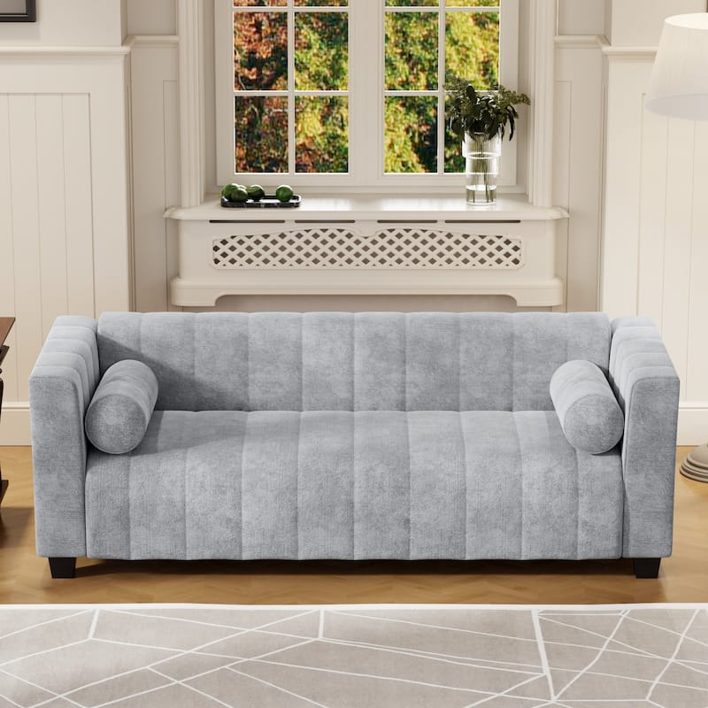78.7" Chenille Upholstered 3-seater Sofa with Plastic Legs and 2 Pillows for Living Room