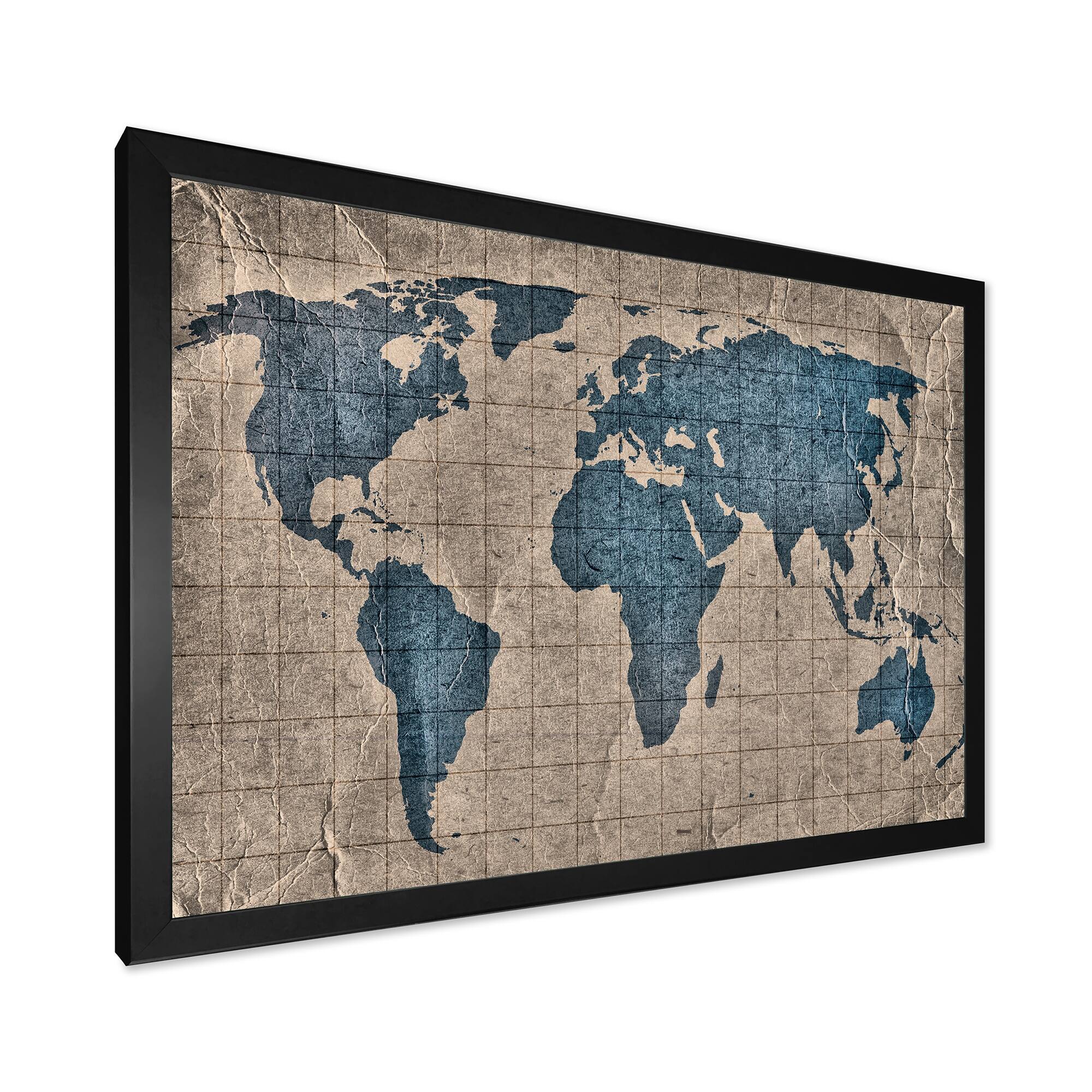 Designart "Ancient Map of The World I" Rustic Framed Art Print On