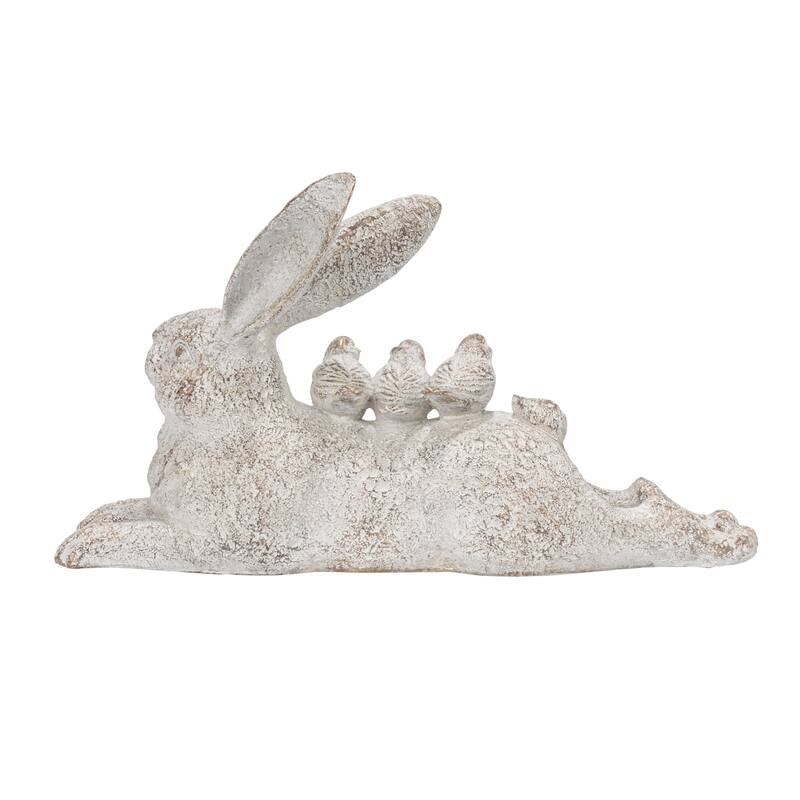 Decorative Resting Rabbit with Birds Figurine