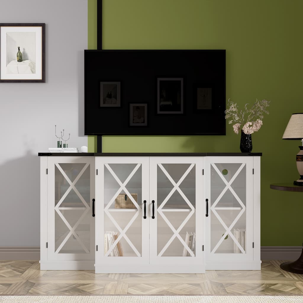 Farmhouse TV Stand Media TV Console with Storage