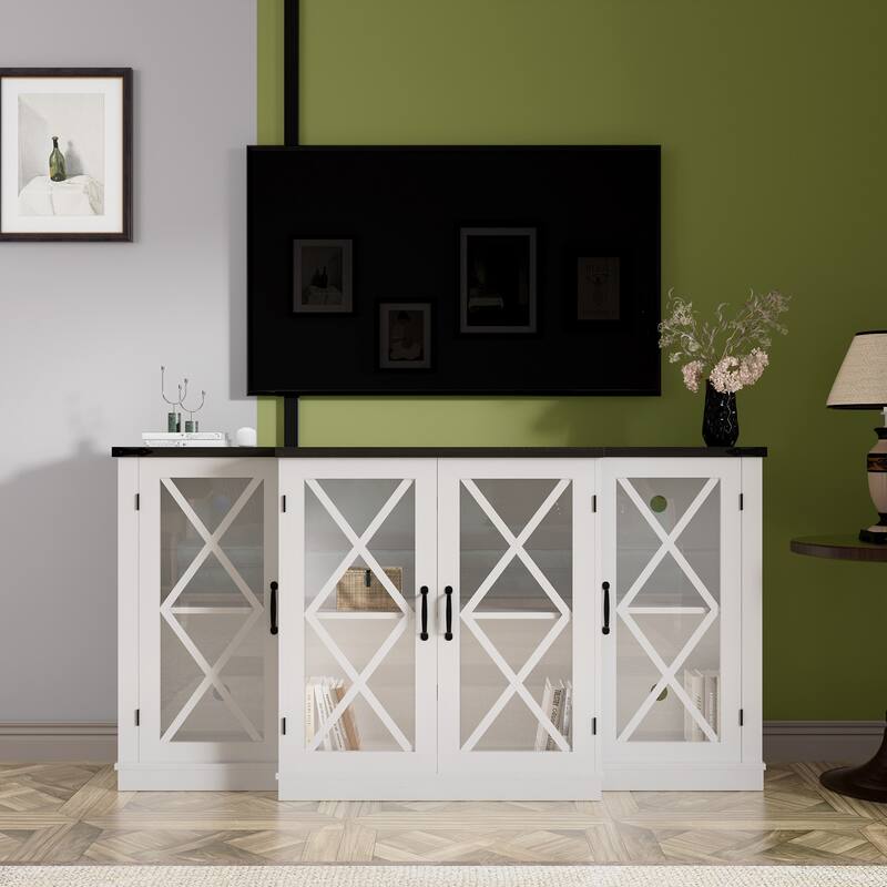 X-Design TV Stand with Barn Doors, Media Console with Wood Storage Cabinet, Entertainment Center with Adjustable Shelves