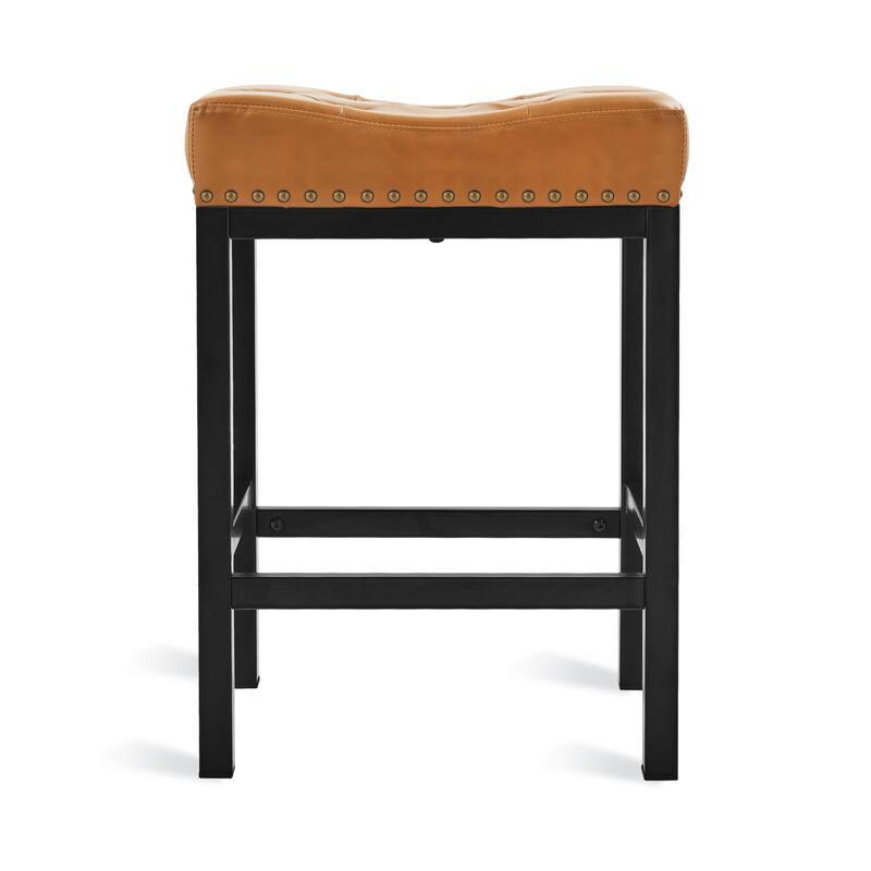 Backless Cushioned Faux Leather Bar Stools Counter Height Stools with Metal Frame - 24" H