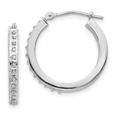 Curata 14k White Gold Polished Diamond Fascination Round Hinged Hoop Earrings - 21x2mm