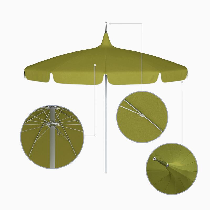 California Umbrella 85' Classic Pagoda Series Patio Umbrella With White Aluminum Pole Push Lift Sunbrella